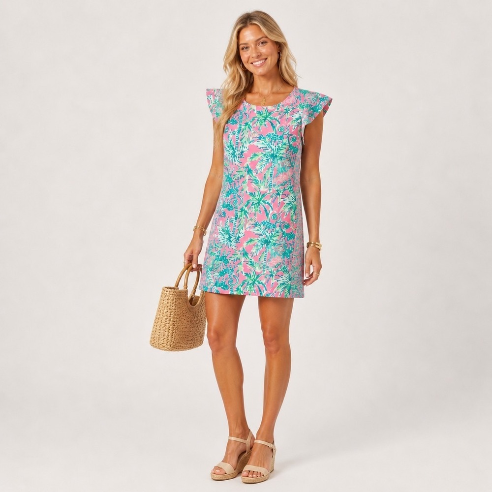 Lilly Pulitzer Adda Shift Romper Hangin Around size 2 Floral Pink Tropical Beach
